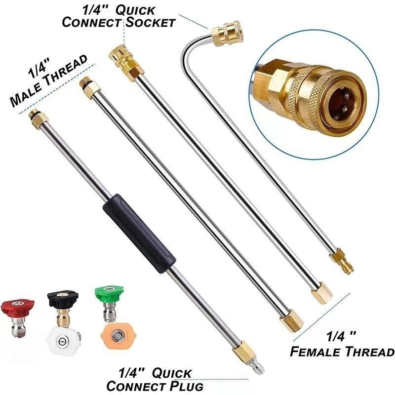 High-Pressure Washer Gun 7-Piece Set with Stainless Steel Extension – Perfect for Car, Deck & Siding Cleaning