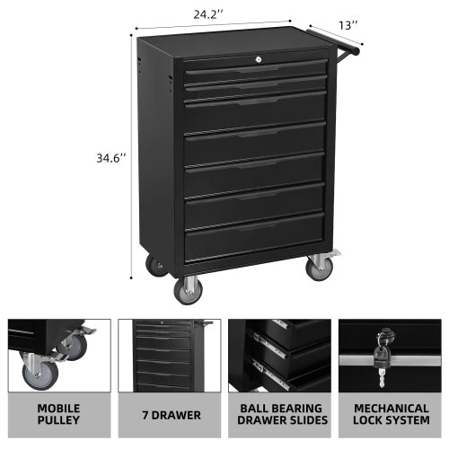 7-Drawer Rolling Tool Chest Cabinet – Heavy Duty Metal Tool Box with Wheels & Locking System for Garage Organization