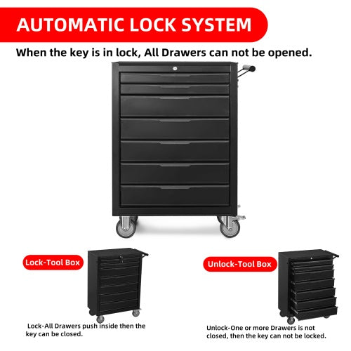 7-Drawer Rolling Tool Chest Cabinet – Heavy Duty Metal Tool Box with Wheels & Locking System for Garage Organization