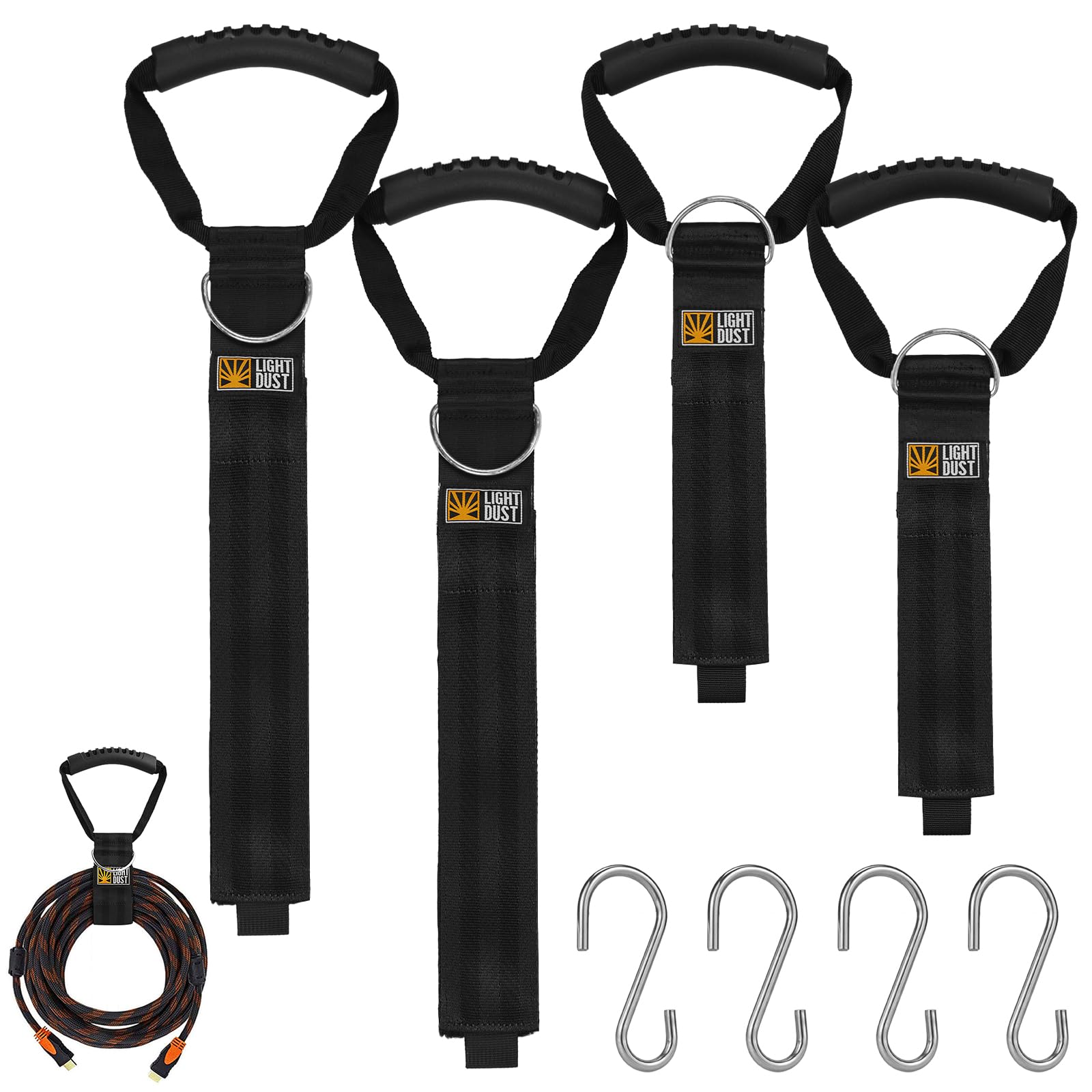 Heavy Duty Hanging Extension Cord Holder – 4-Pack Wall Mount Straps with S-Hooks for Garage & Workshop Organization